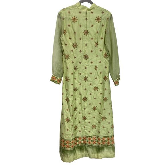 Vintage Alfred Shaheen Maxi Dress Women's‎ 12 Border Print Mod Lined Green - Picture 2 of 10